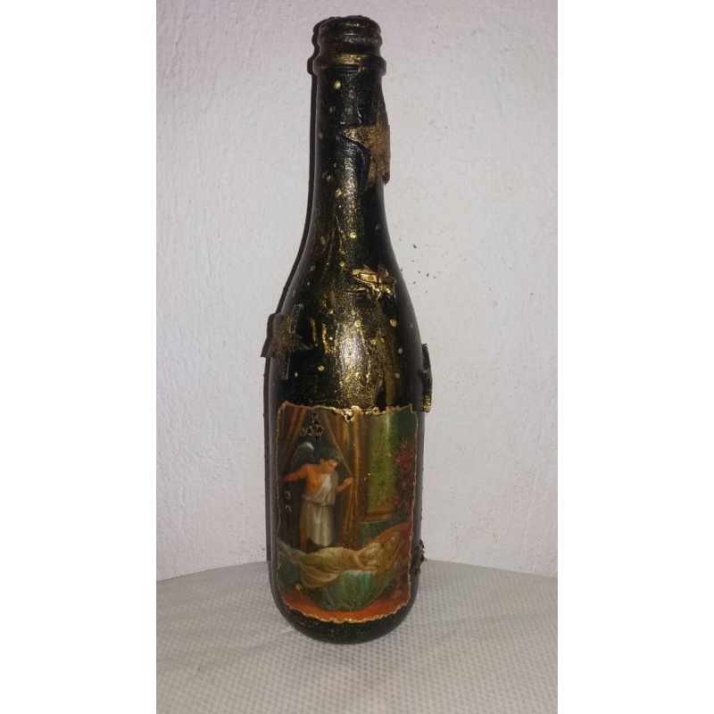 Eros & Psyche decoupage bottle. Cupid and Psyche Decorated bottle handmade. Hand painted. Witchy Altar tool