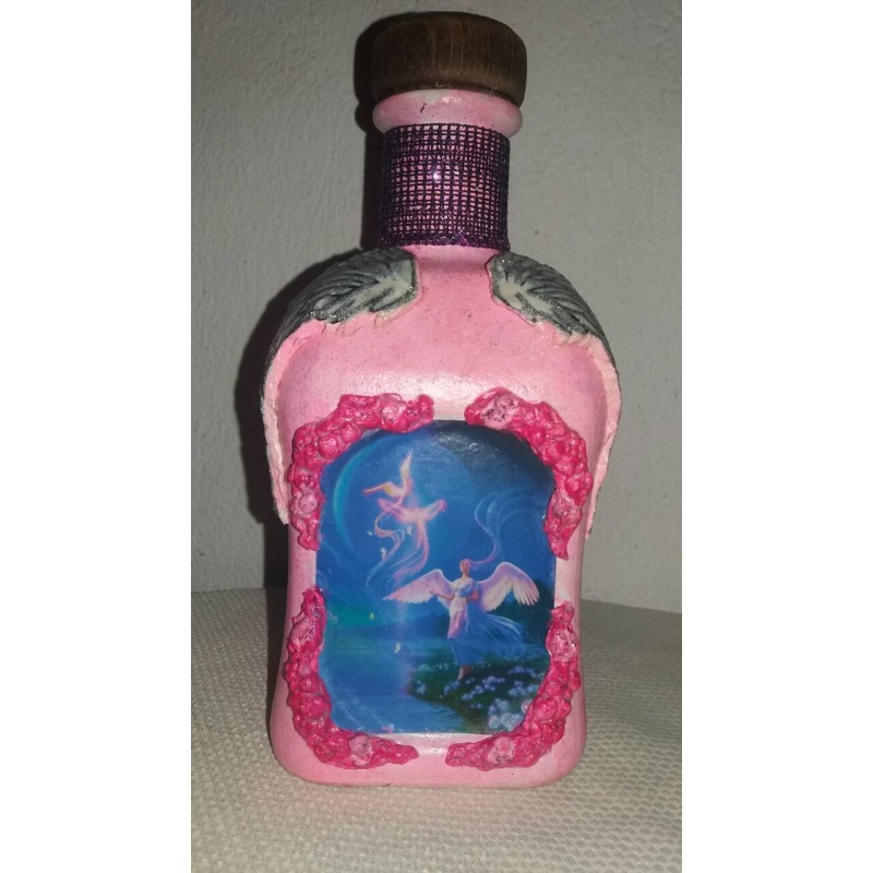 Guardian Angel, decoupage bottle. Decorated bottle handmade. Hand painted. Witchy Altar tool