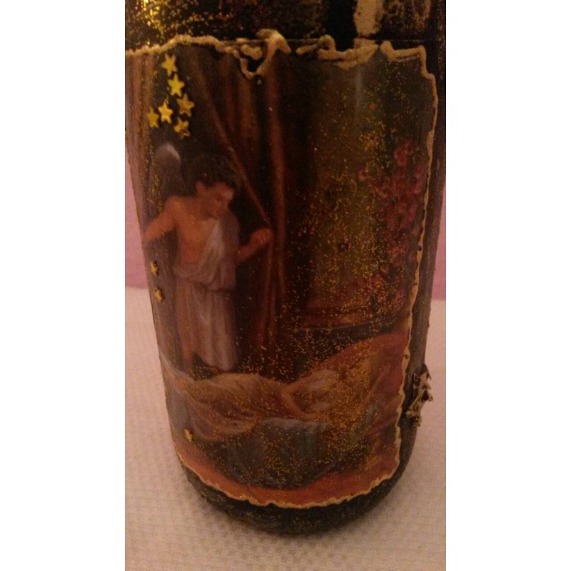 Eros & Psyche decoupage bottle. Cupid and Psyche Decorated bottle handmade. Hand painted. Witchy Altar tool