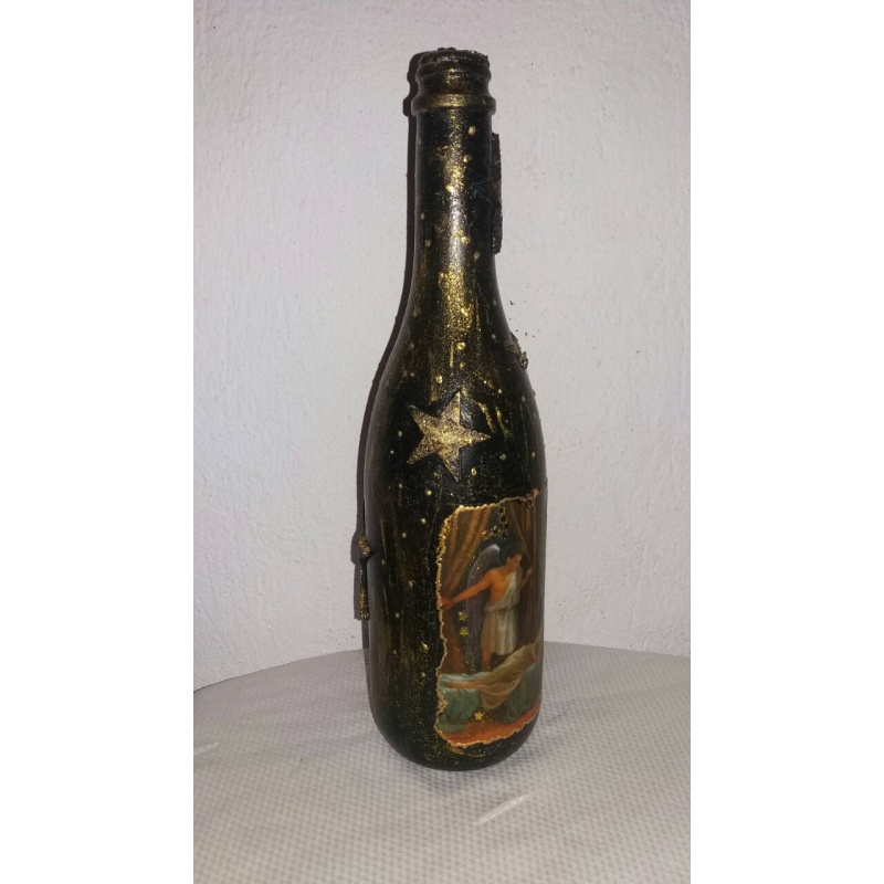 Eros & Psyche decoupage bottle. Cupid and Psyche Decorated bottle handmade. Hand painted. Witchy Altar tool