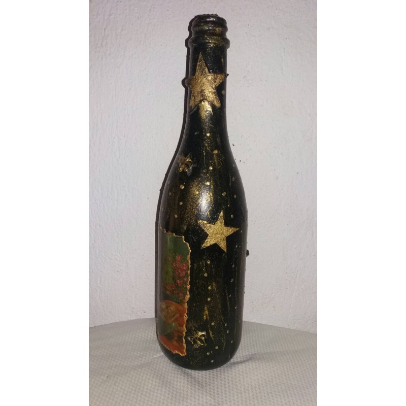 Eros & Psyche decoupage bottle. Cupid and Psyche Decorated bottle handmade. Hand painted. Witchy Altar tool