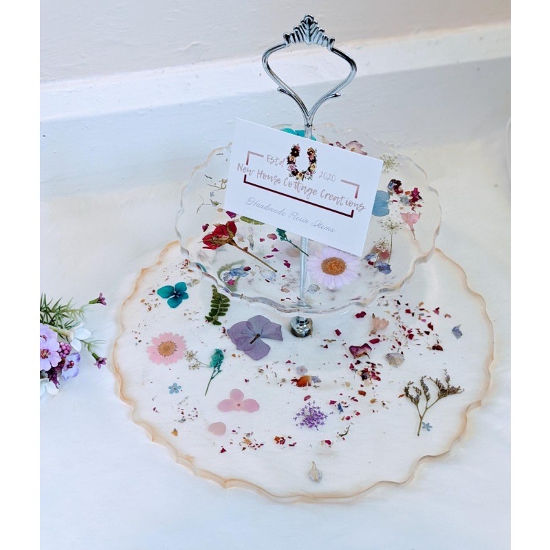 2 Tier Handmade resin floral cake stand