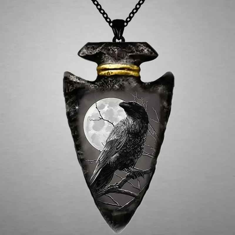 Hecate Goddess of the Moon Goth, Gothic black raven necklace pendant