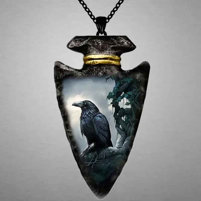 Hecate Goddess of the Moon Goth, Gothic black raven necklace pendant