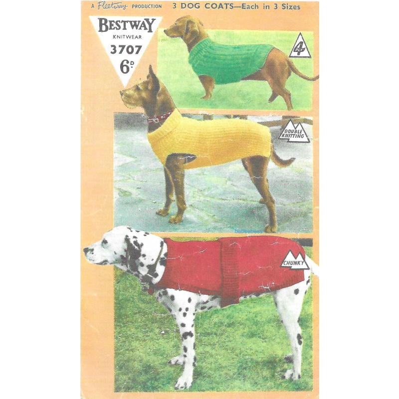 3 Patterns for knitted Dog coats & sweaters each in 3 sizes