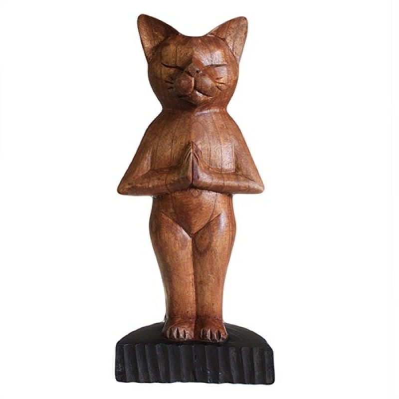 Hand Carved Yoga Cats - Standing