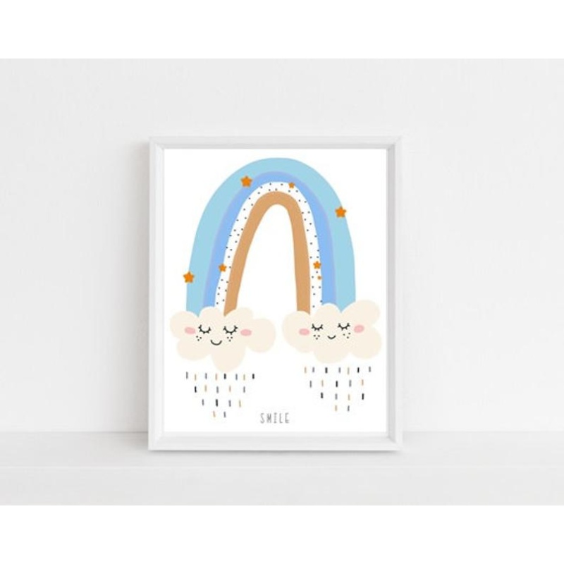 Nursery décor, kids room,framed prints, smile, rainbow