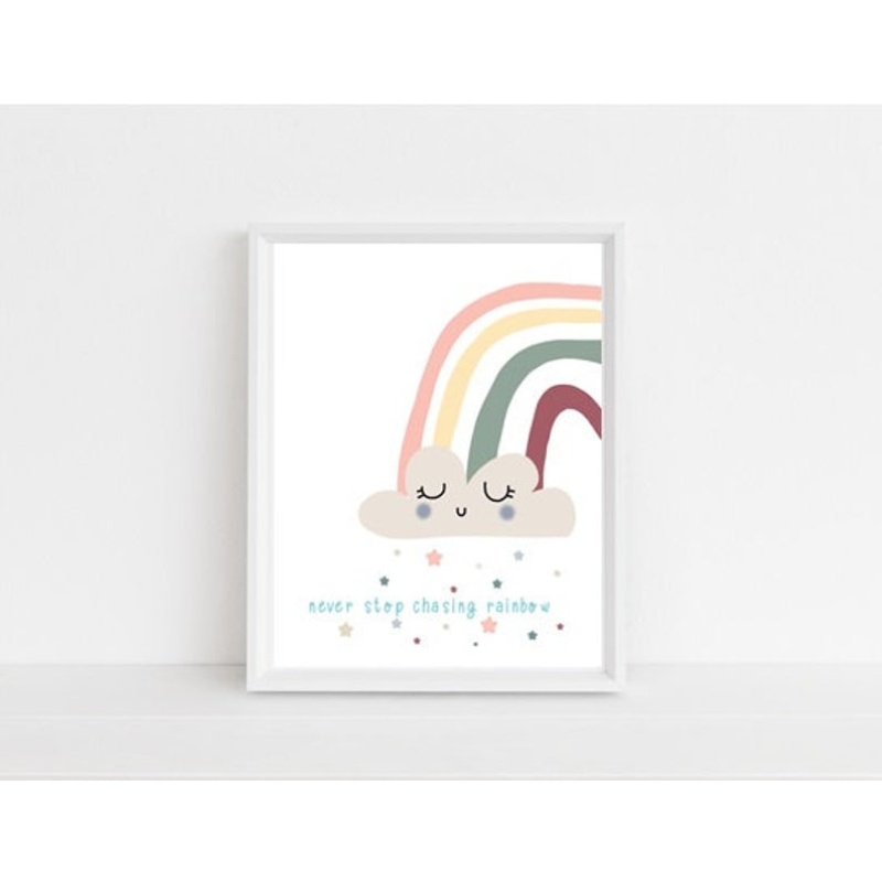 Nursery décor, framed prints, rainbow, never stop chasing the rainbow