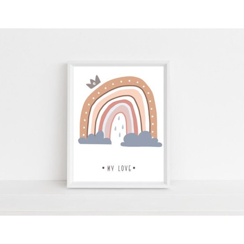 Nursery décor, framed prints, kids room, rainbow, My Love