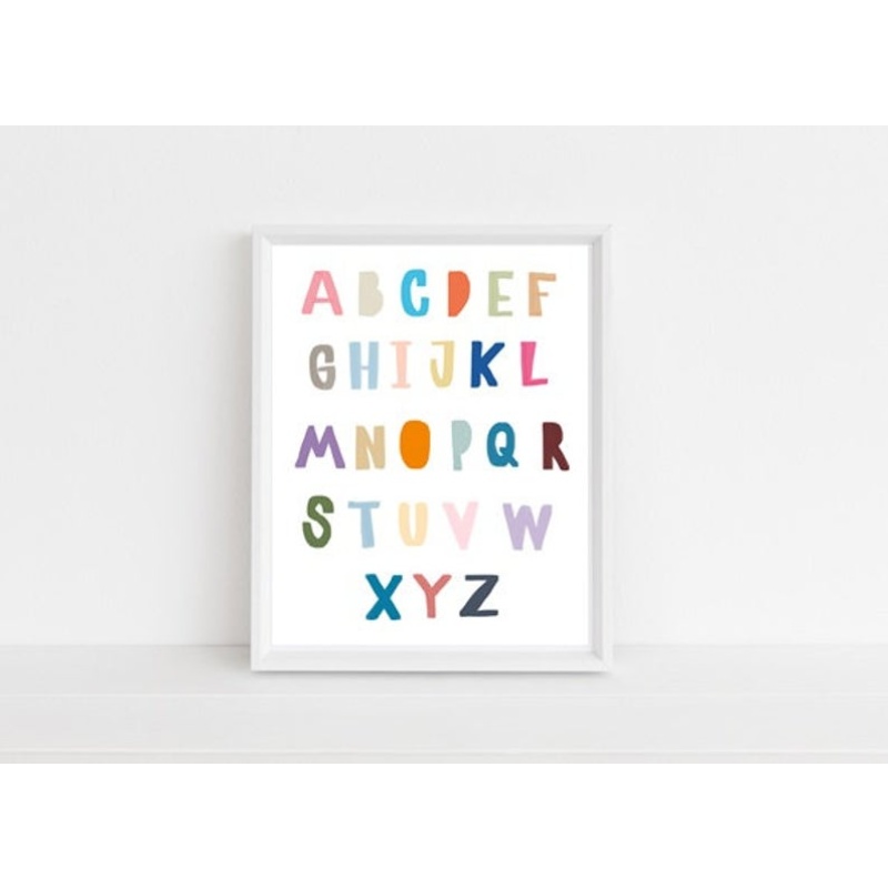 Nursery décor, kids room, framed prints, alphabet, fun