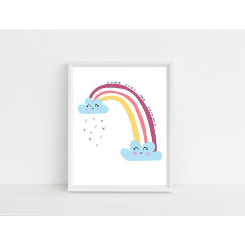 Nursery décor, kids room, rainbow, framed prints, over the rainbow