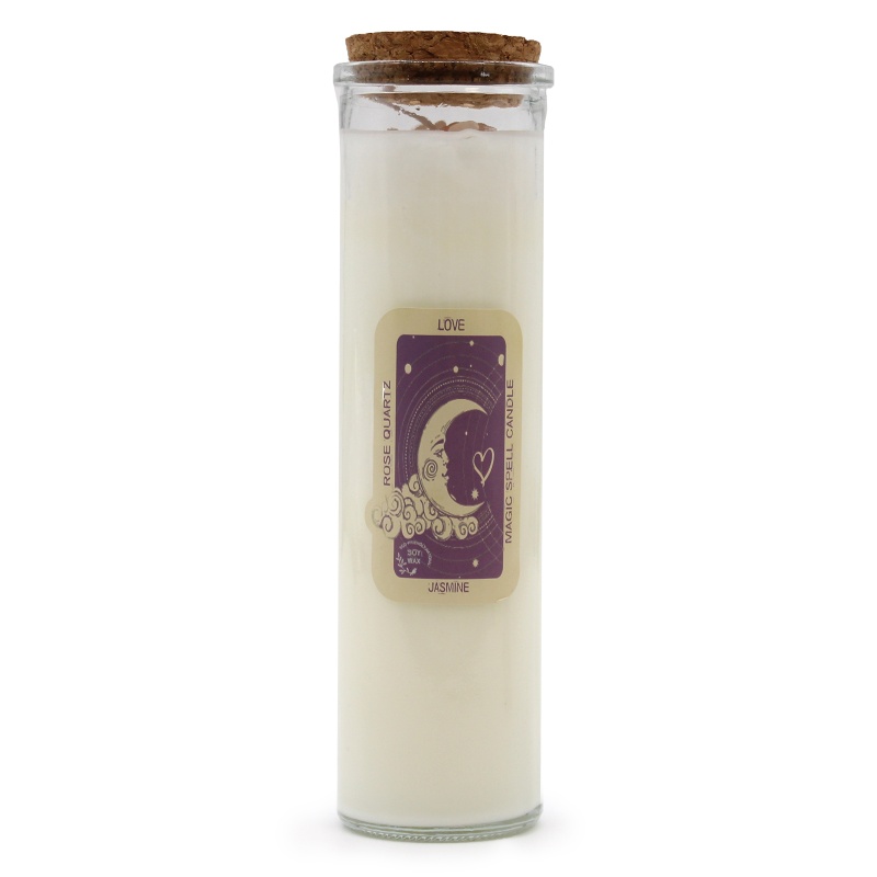 Magic Spell Candle for Love Soy Wax with Rose Quartz Gemstones and Jasmine Fragrance