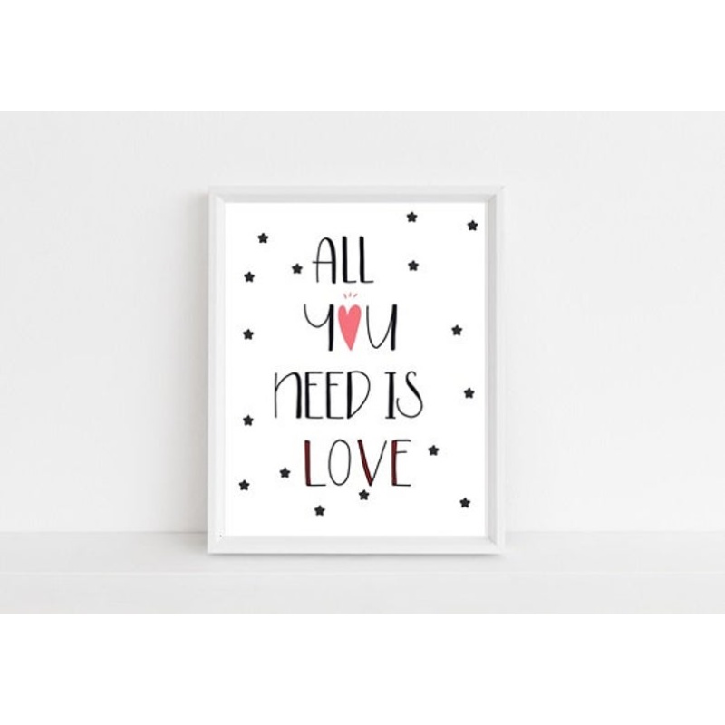 Nursery décor, kids room, framed prints, All you need is Love