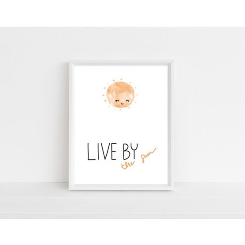 Nursery décor, kids room, framed prints, Live by the sun