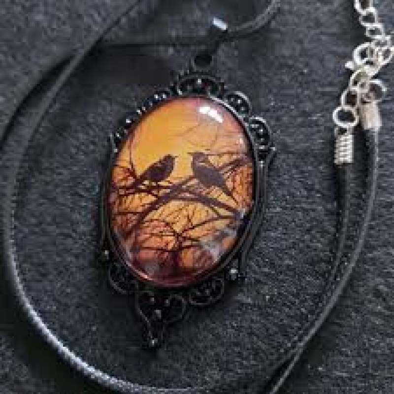 Goth, Gothic black raven necklace cameo pendant