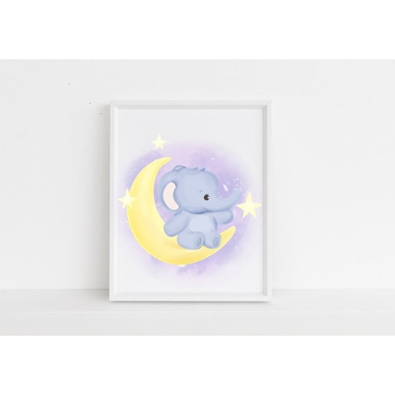 Nursery décor, kids room, framed prints, elephant, cute