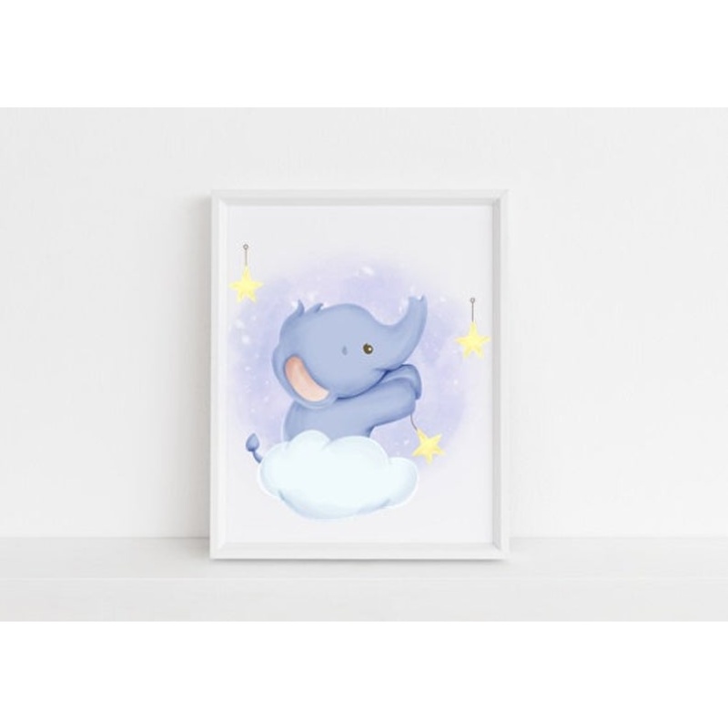 Nursery décor, kids room, framed prints, elephant, cute