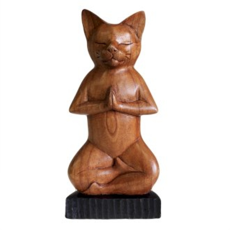 Handcarved Yoga Cats - Lotus