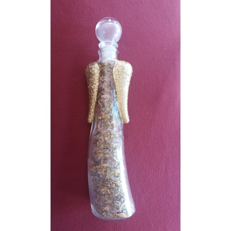 Four Archangels Purification Bath in collectible bottle with angel shape and gold glitter .Herbs, Bath Salts, Aromatherapy