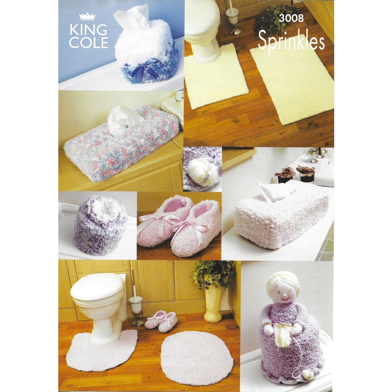 Knitting Pattern - Bathroom Set, Slippers, tissue box cover........