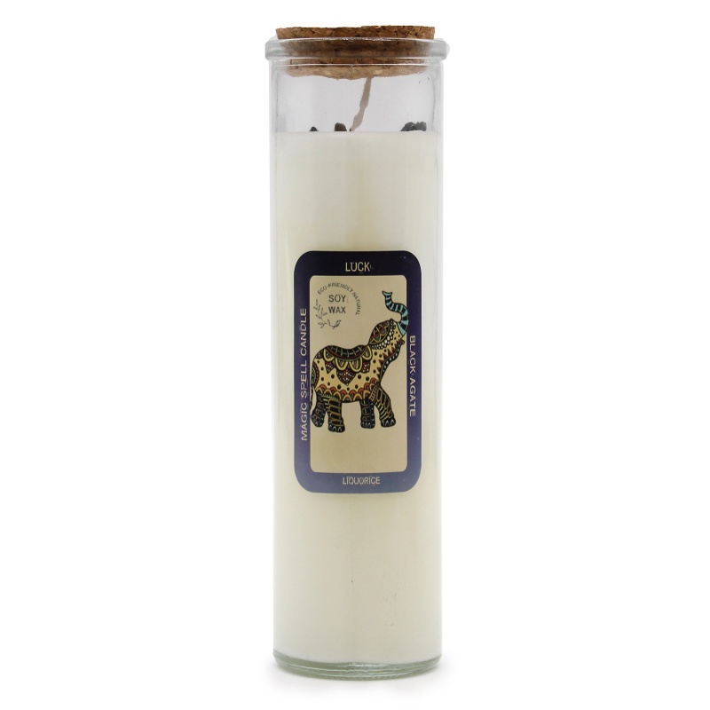 Magic Spell Candle for Luck Soy Wax with Black Agate Gemstones and Liquorice Fragrance