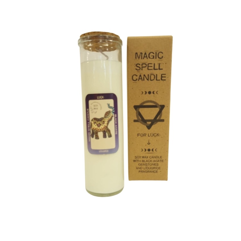 Magic Spell Candle for Luck Soy Wax with Black Agate Gemstones and Liquorice Fragrance