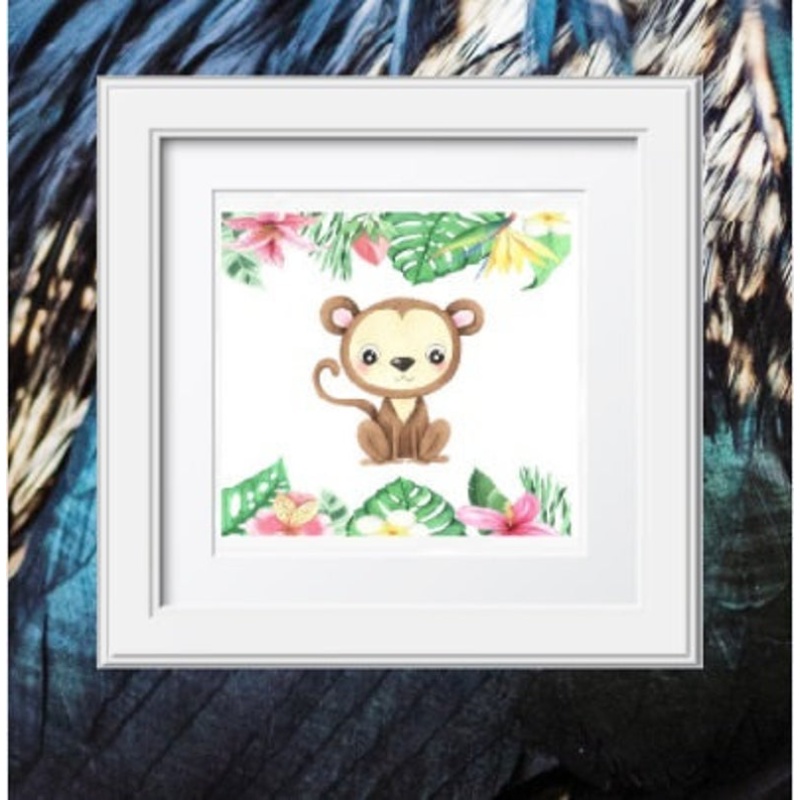 nursery decor, kids room, decor, framed prints, monkey, animal prints