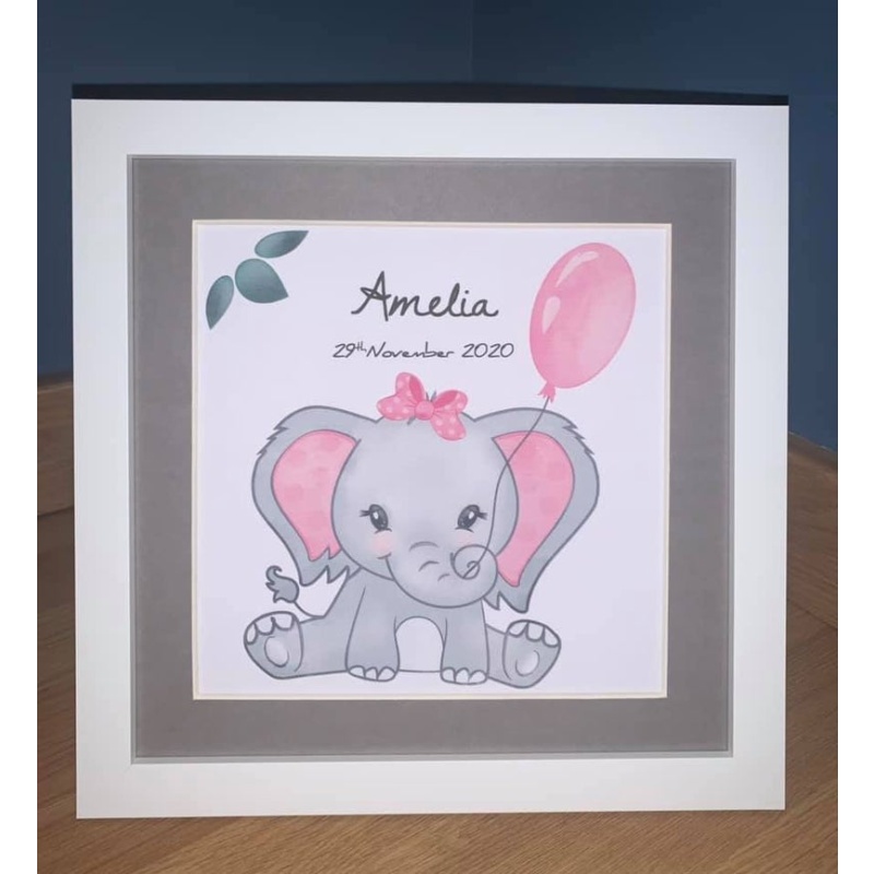 nursery decor, kids room, Elephant, Its a Girl, framed print, christening present, new baby, girl, personalised gift