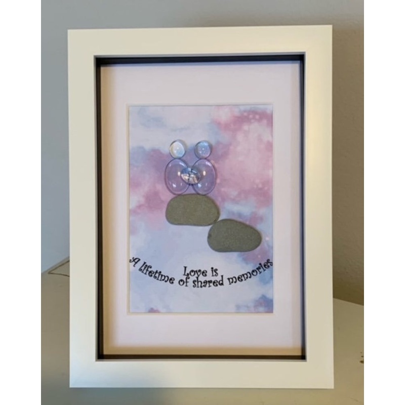 pebble art, Love Is, unique gift, framed decor