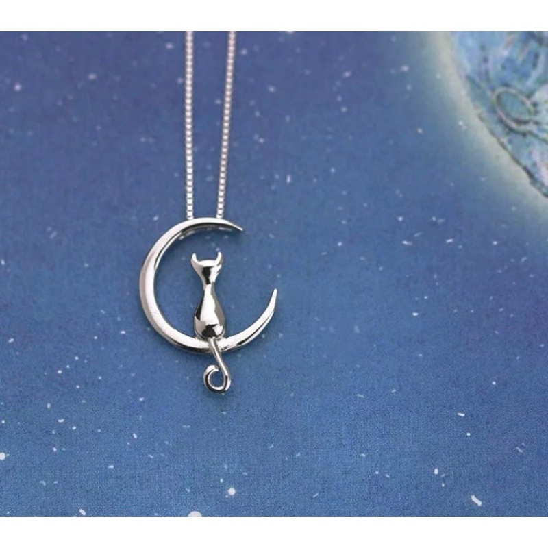 Cat on the Moon 925 Silver Pendant / Necklace Spell Infused Follow your Heart