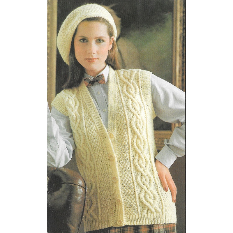 Knitting pattern Aran Waistcoat & Beret