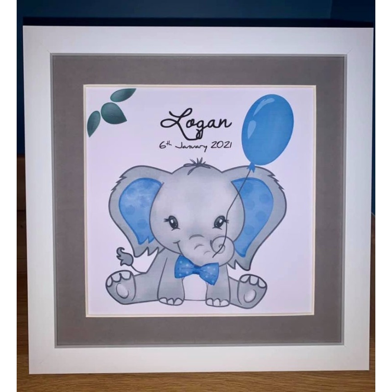 nursery decor, kids room, Elephant, Its a Boy, framed print, christening present, new baby, boy, personalised gift