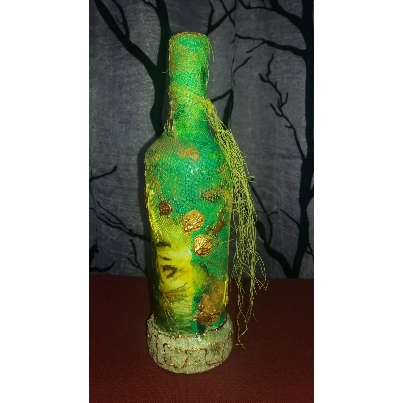 Magical Mermaid and Angel Decoupage Bottle - Enchanting Handcrafted Altar Tool -Magic creatures - Decorated bottle handmade -  sacred space