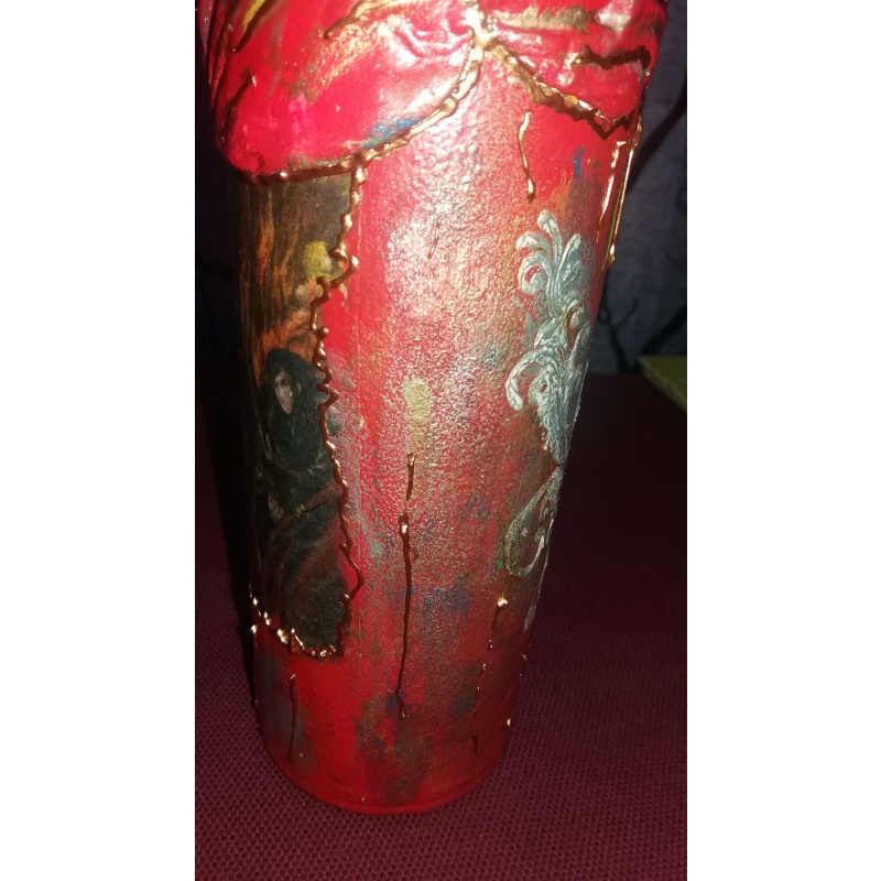 Magic Four Elements: Earth, Water, Air, and Fire decoupage bottle. Decorated bottle handmade. Hand painted. Altar tool