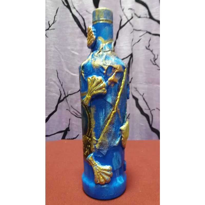 Magic Mermaid in Front of Mirror decoupage bottle. Enchanting Reflections