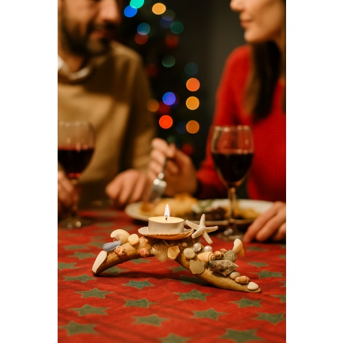 Bifurcated sea wood tealight candle holder decorated with scallop shells Conch Shells, Clam Sea Shells, snail shells, sea stones sea glasses