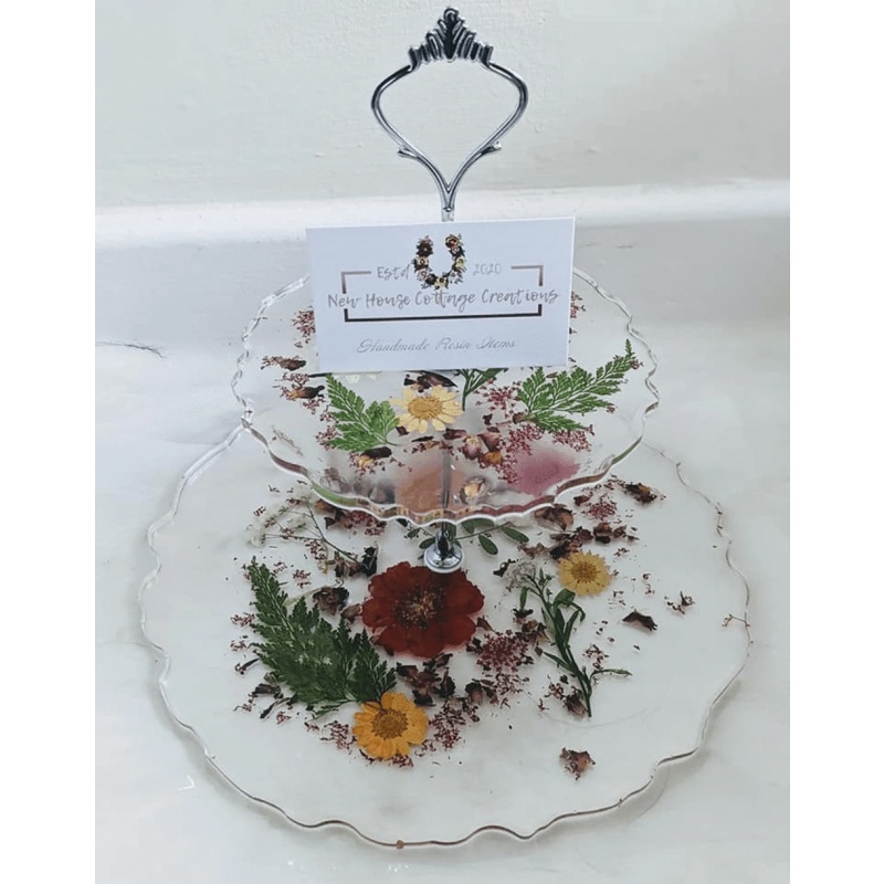 2 Tier Handmade resin floral cake stand