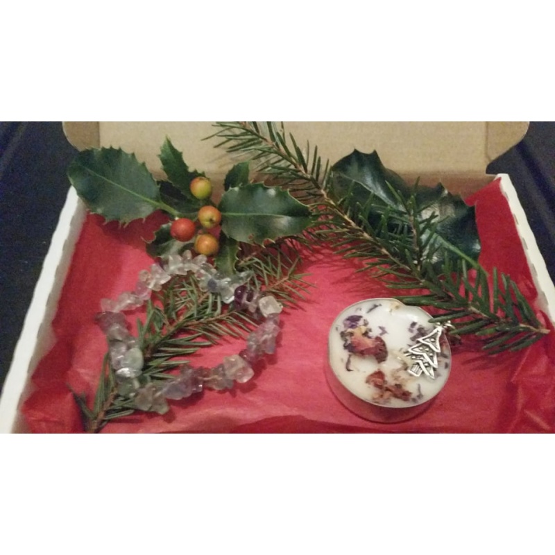 Yule Box for Rainbow Fluorite bracelet and Yule Blessings, Harmony & Peace