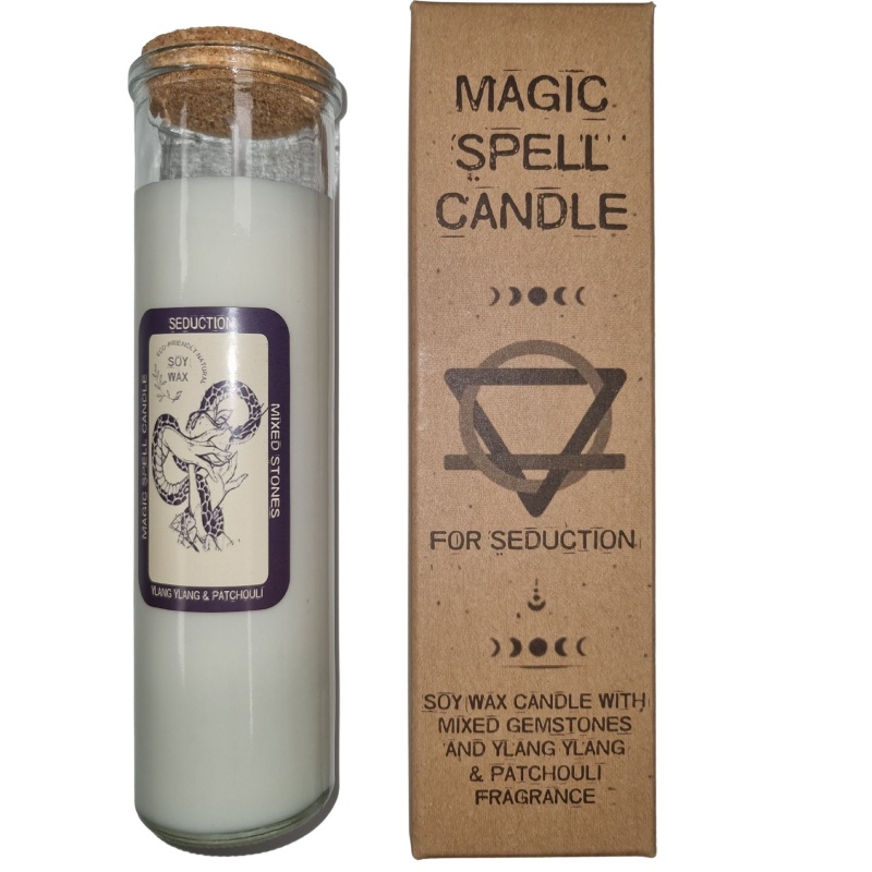 Magic Spell Candle for Seduction Soy Wax with Mixed Gemstones and Patchouli Fragrance