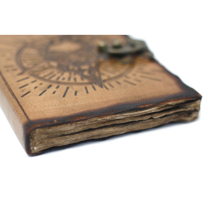 Leather Pentagon & Skull with Burns Detail Notebook (7x5")