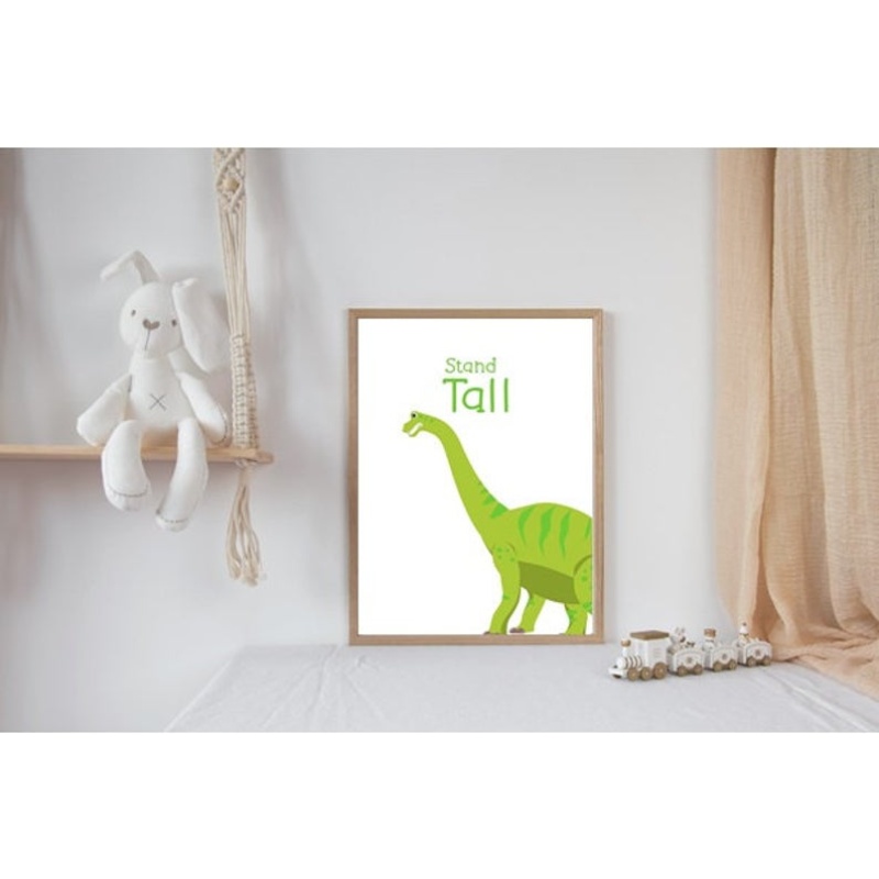 nursery decor, kids room, framed prints, stand tall, dinosaur