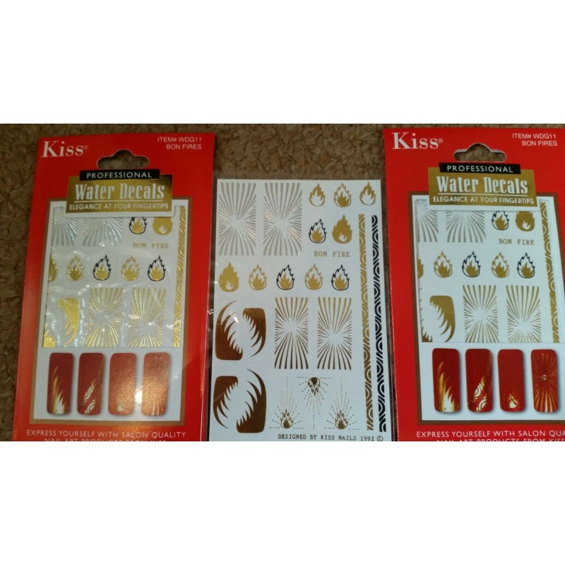 x3 KISS PROFESSIONAL WATER DECALS NAIL ART TRANSFERS - Bon Fires