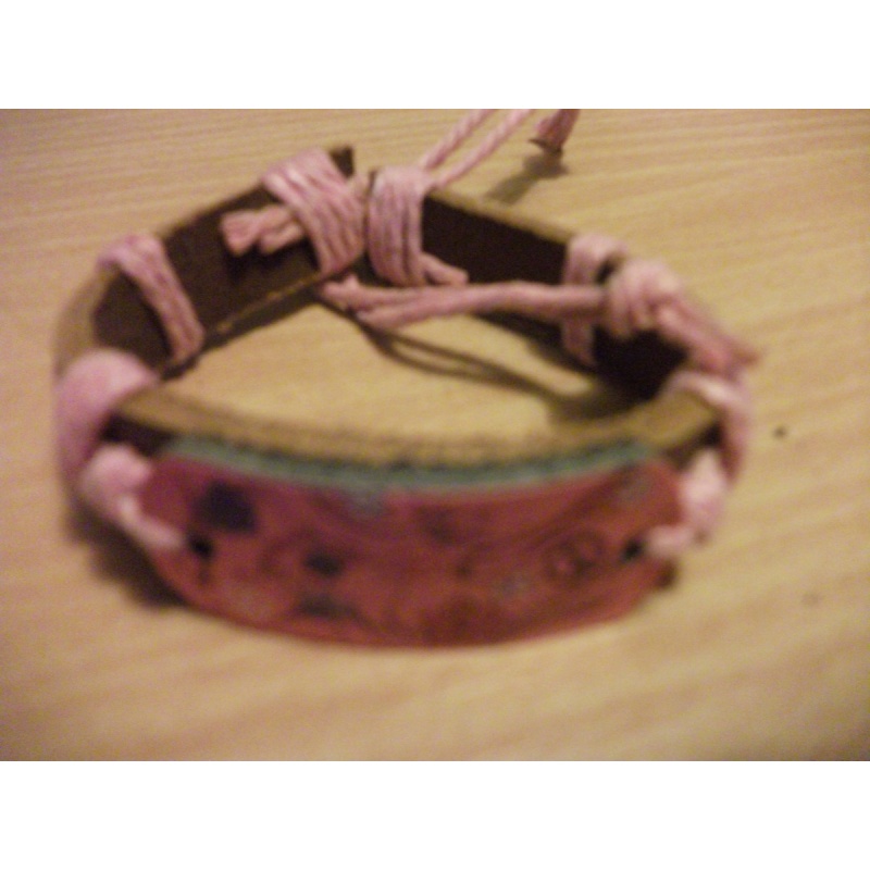 NEW BUTTERFLY BLACK PINK ADJ LEATHER HEMP CUFF BRACELET