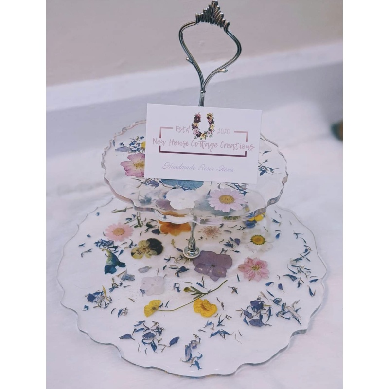 2 Tier Handmade resin floral cake stand