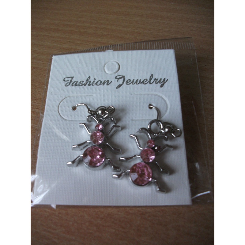 Spider 1 inch Drop Dangle Earrings **Pink Gem"" Brand New & Sealed