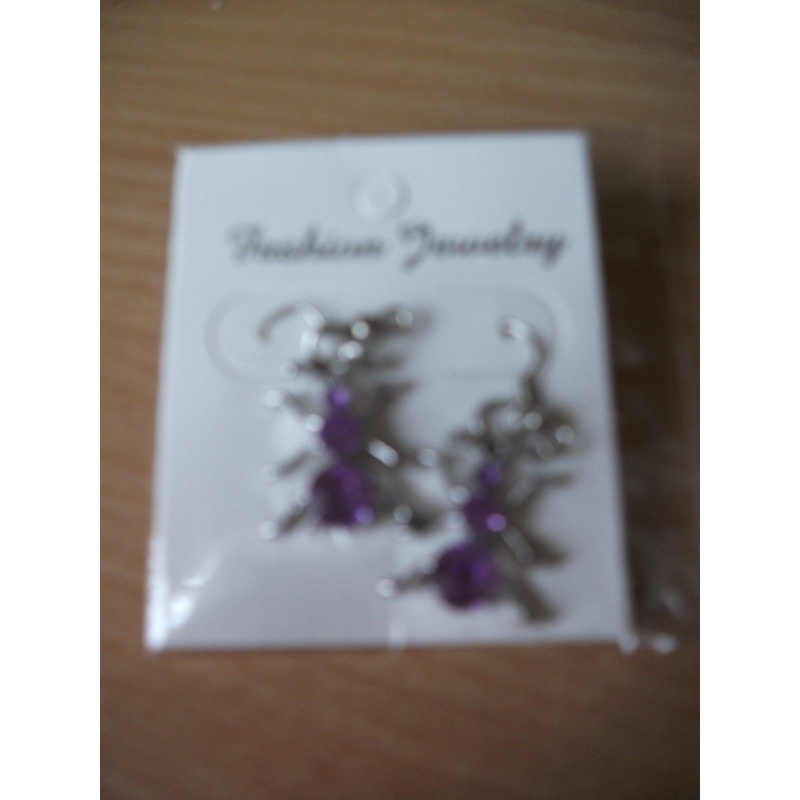 Spider 1 inch Drop Dangle Earrings **Purple Gem"" Brand New & Sealed