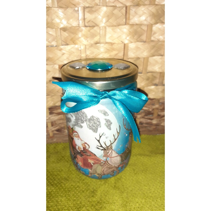 Santas Sleigh Enchanting Decoupage Jar: Silver Liner, Sparkling Strass, and LED Glow for Your Christmas Delight