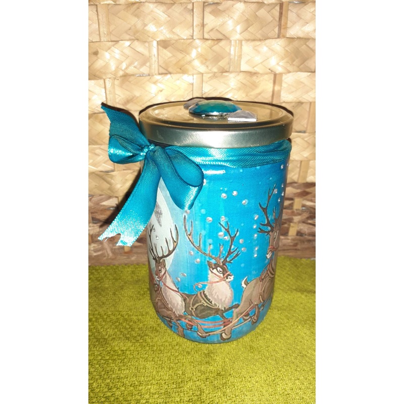 Santas Sleigh Enchanting Decoupage Jar: Silver Liner, Sparkling Strass, and LED Glow for Your Christmas Delight