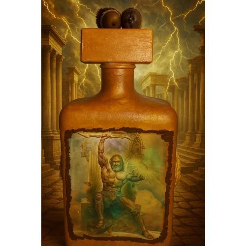 Zeus Olympian Greek God of power, decoupage bottle Decorated bottle handmade Hand painted Witchy tool power, fertility, win spells with Zeus