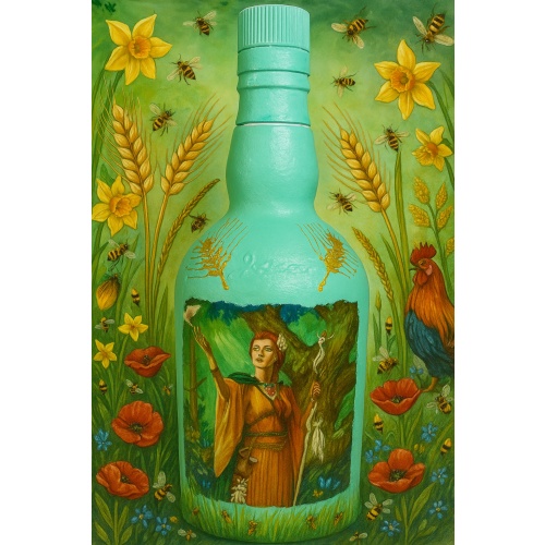 Olympian Greek Goddess Demeter decoupage bottle. Decorated bottle handmade. Hand painted decor. Witchy Altar tool